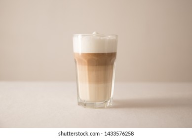 Frothy White Milk Milky Coffee Latte Espresso Macchiato Glass Cup Mug White Background Food and Drink Delicious Sweet Bitter Beverage Drink Cappuccino 