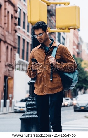 Blurred ethnic adult man showing open fingers