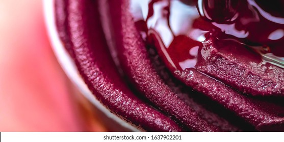 Frozen acai ( açaí ) with honey in a glass. This version of acai is a more natural alteration of traditional açai from the Amazon. Frozen açaí is often mixed with guaraná and banana syrup.
 - Shutterstock ID 1637902201