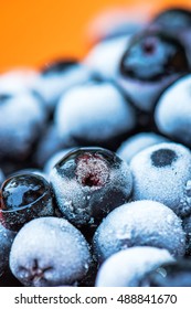 Frozen Aronia Berries In A Bowl, Macro Shot