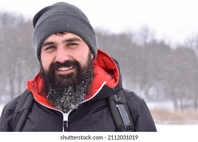 Frozen Beard And Cold Weather, Winter Concept