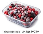 Frozen berries in container on isolate white background, clipping path
