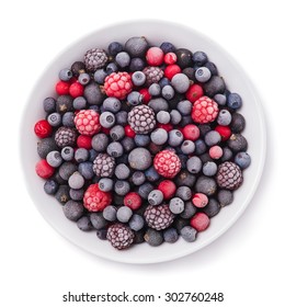 Frozen Berries Isolated On A White Background, Top View