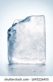 Frozen Block Of Textured Clear Blue Tone Ice. Clipping Path Included.