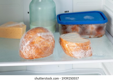 Frozen Bread In The Home Refrigerator. The Frozen Products. Long Life Food Storage Concept.