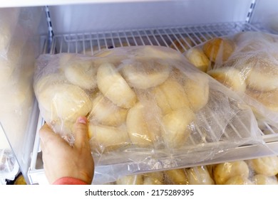 Frozen Bread In The Refrigerator, Long Life Food Storage Concept