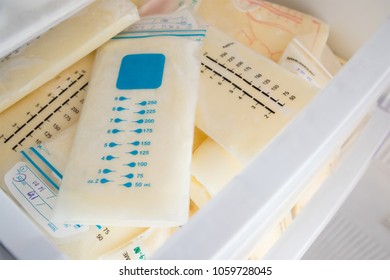Frozen Breast Milk Bags In Refrigerator