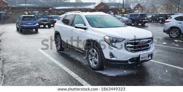 frozen car in lake tahoe snow season september\
2020 in california