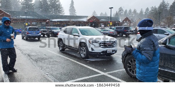 frozen car in lake tahoe snow season september\
2020 in california