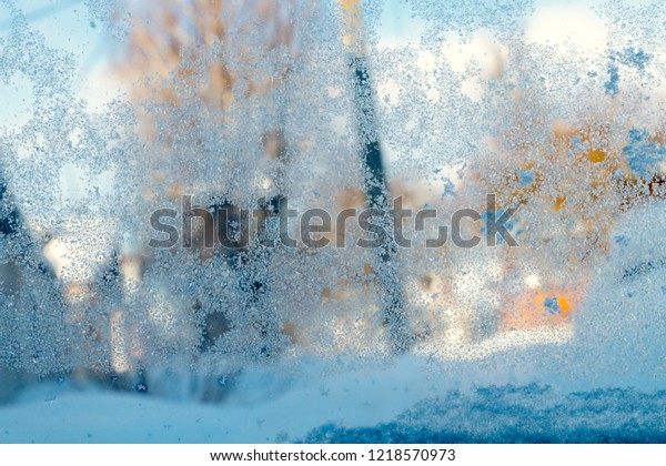 Frozen car window, inside
view.