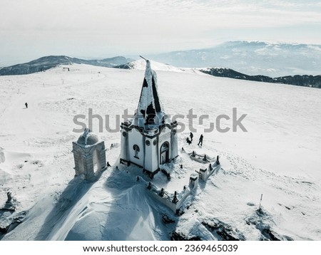 Frozen chapel on the peak of the mountain Voras winter Greece kaimaktsalan v7