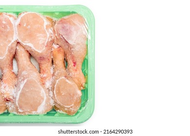 Frozen Chicken Meat In An Open Package. Chicken Legs. Copy Space