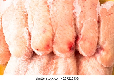 Frozen Chicken Wings Covered With Ice