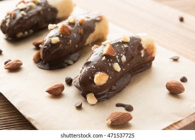 Frozen Chocolate Covered Banana With Almonds