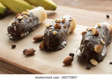 Frozen Chocolate Covered Banana With Almonds