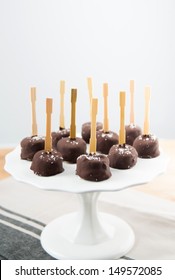 Frozen Chocolate Covered Banana Slices With Party Forks