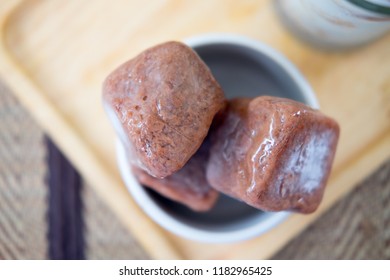 Frozen Chocolate Ice Cubes In A Glass You Can Poured With Milk To Make A Refreshing Summer Drin