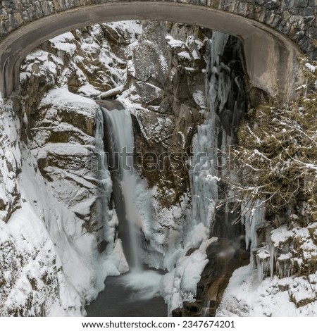 Frozen Christine Falls Below Bridge in winter