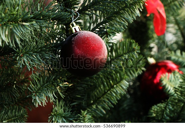 Frozen Christmas Decorations On Background Christmas Stock Photo