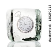Frozen clock in a block of ice