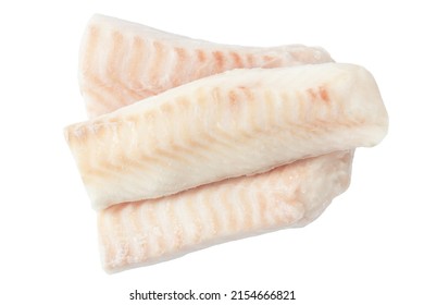 Frozen Cod Fish Loins Without Skin Isolated On White.