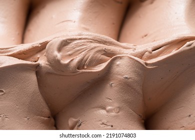 Frozen Coffee Flavour Gelato - Full Frame Detail. Close Up Of A Beige Brown Surface Texture Of Ice Cream.