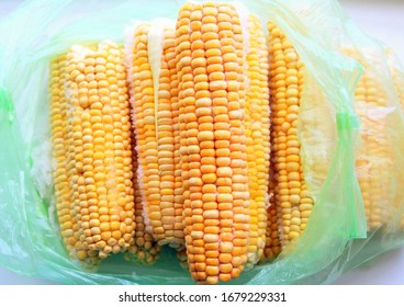Plastic Bag With Frozen Corn Mockup Easy Edited