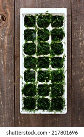 Frozen Dill Cubes In Molds For Ice Cubes