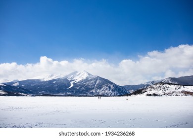 Frozen Dillon Reservoir With Swan Mountain