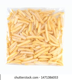 Frozen French Fries In Plastic Bag, Clipping Path.