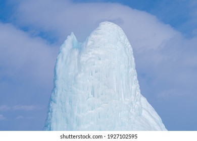 Frozen Geyser, Frozen Fountain, Ice Volcano Or Ice Mountain In Kazakhstan