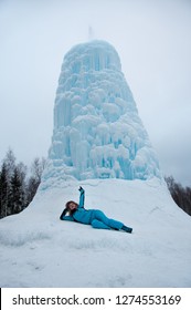 Frozen Geyser In Winter In The Forest Russia, Satka 2019