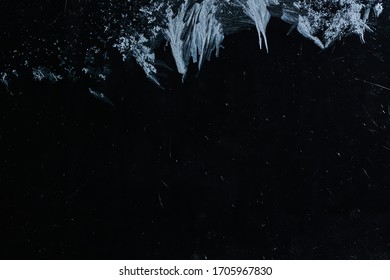 Frozen Glass Window, Natural Frost Pattern On Black Background