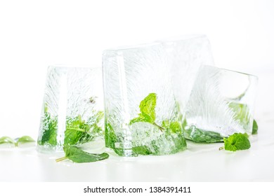 Frozen Green Cool Mint Leaves