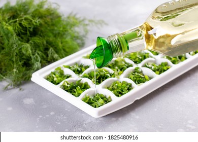 Frozen Herb Butter In White tray, Olive Oil With herbs on light background. - Powered by Shutterstock