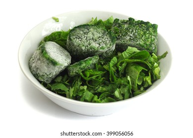 Frozen herbs in the white plate