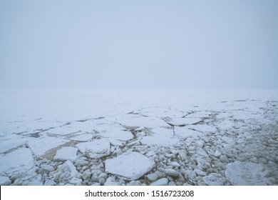 Frozen Lake Balaton By Ice Breaker Ship. 