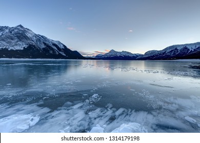 Frozen Lake With Ice Bubbles, Abraham Lake, Clearwater County, AB, Canada