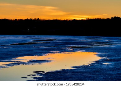 Frozen Lake Michigan Winter Sunset