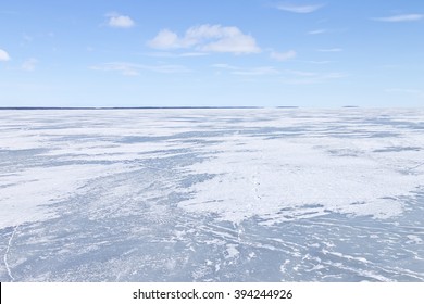 Frozen lake on a clear winter day