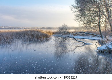 Frozen lake at sunrise. Saadjarv, Estonia - 02/DEC/2014