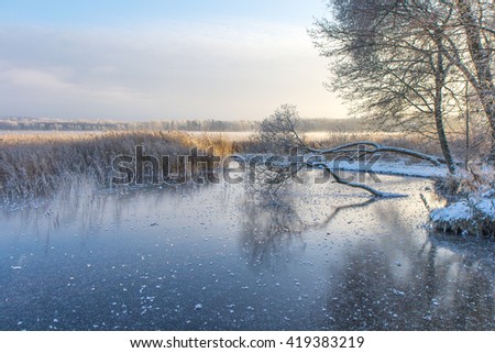 Frozen lake at sunrise. Saadjarv, Estonia - 02/DEC/2014