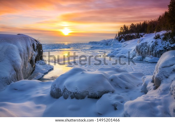 Frozen Lake Superior Sunrise Presque Isle Stock Photo (Edit Now) 1495201466