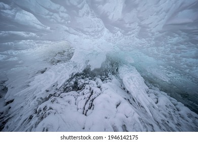 The Frozen Lake Torneträsk In Swedish Lapland. Beautiful Ice Forms Create An Amazing Sight.
