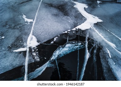 The Frozen Lake Torneträsk In Swedish Lapland. Beautiful Ice Forms Create An Amazing Sight.
