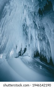 The Frozen Lake Torneträsk In Swedish Lapland. Beautiful Ice Forms Create An Amazing Sight.
