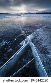 The Frozen Lake Torneträsk In Swedish Lapland. Beautiful Ice Forms Create An Amazing Sight.
