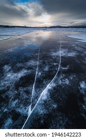 The Frozen Lake Torneträsk In Swedish Lapland. Beautiful Ice Forms Create An Amazing Sight.
