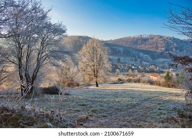 Frozen Landscape In The Ortenau Area In Germany