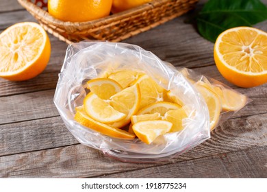 Frozen Lemon Slices In A Bag On A Table